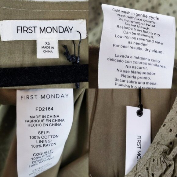 First Monday Womens Green Tie Waist Ruffle Eyelet Midi Dress Size XS NWT - Picture 5 of 5